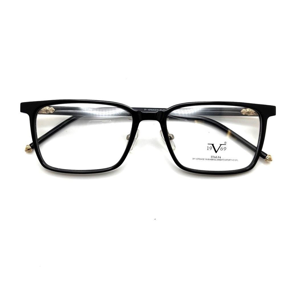 Black Acetate Eyeglasses with Gold Metal Accents Handmade in Italy by V1969